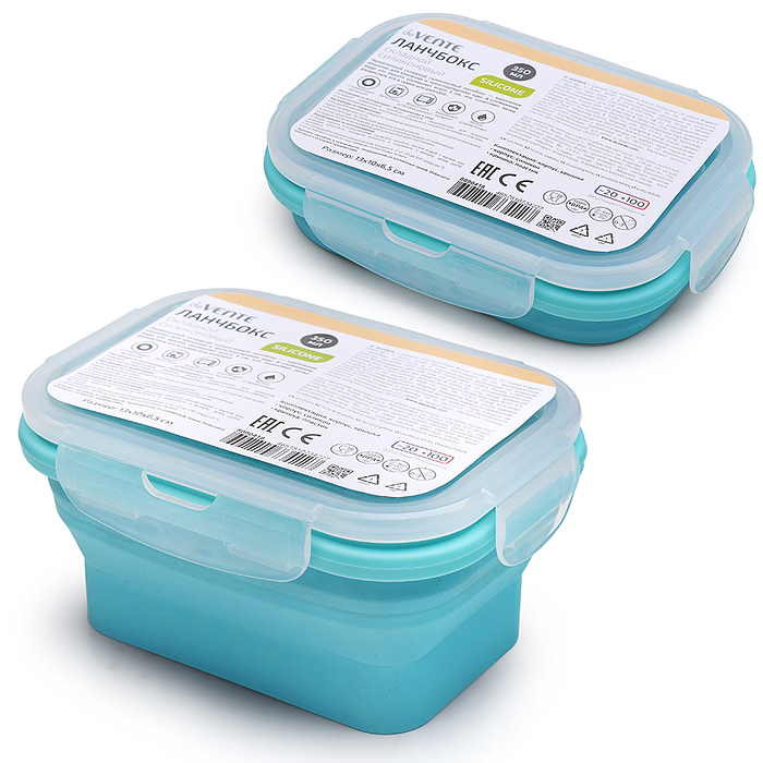 Ланчбокс складной герметичный прямоугольный, 350 мл, 13x10x6,5 см, в сложенном виде высот