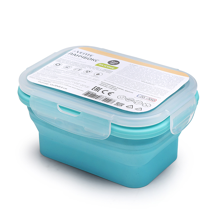 Ланчбокс складной герметичный прямоугольный, 350 мл, 13x10x6,5 см, в сложенном виде высот