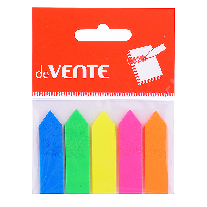 Набор самоклеящихся этикеток-закладок пластиковые полупрозрачные в форме стрелки 45x12 мм,