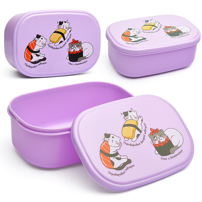 Ланчбокс "Котосуши" 140x96x56 мм, 450 мл, для школьных завтраков, перекусов