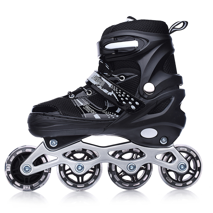 Ролики детские, размер M, черные (со шлемом и защитным снаряжением)