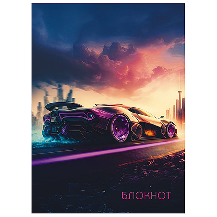 Блокнот А6 80л. клетка "Спортивное авто" на гребне 