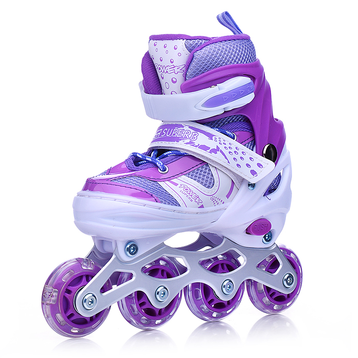 Фото к товару Ролики детские, размер S, фиолетовый (со шлемом и защитным снаряжением) Ролики детские, размер S, фиолетовый (со шлемом и защитным снаряжением)