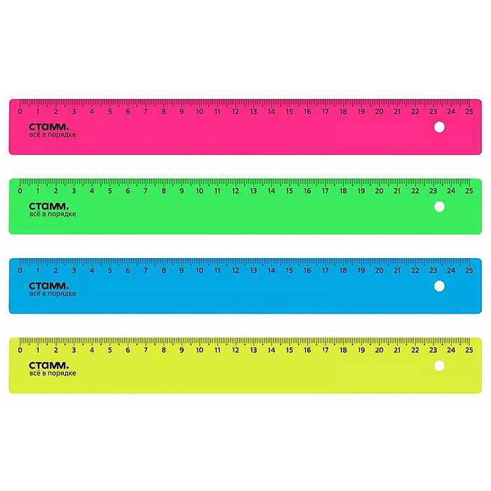 Линейка 25см, пластиковая, непрозрачная, неоновые цвета, ассорти 