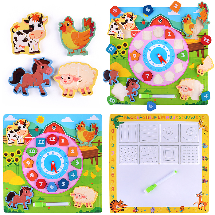 Пазл-вкладыш D2246 "Изучаем время. На ферме"