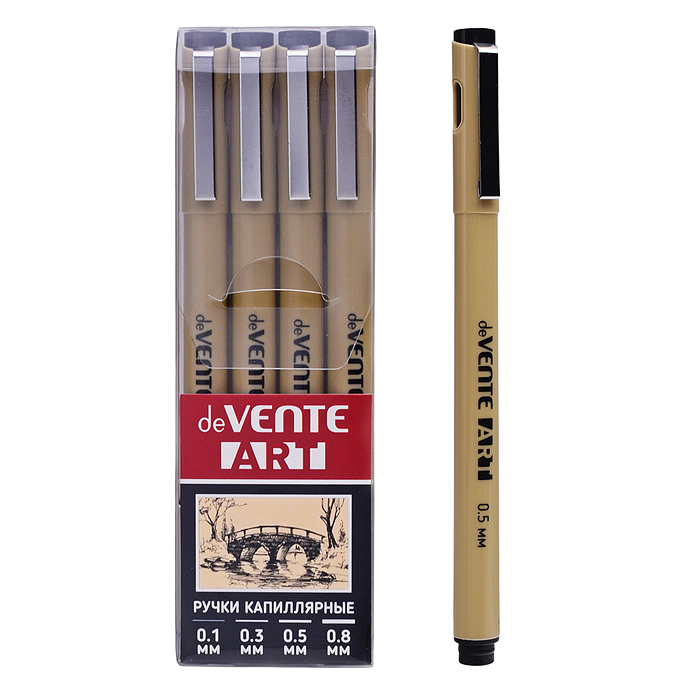 Набор ручек капиллярных "ART" 04 шт, d=0,1, 0,3, 0,5, 0,8 мм, чернила - черные перманентные