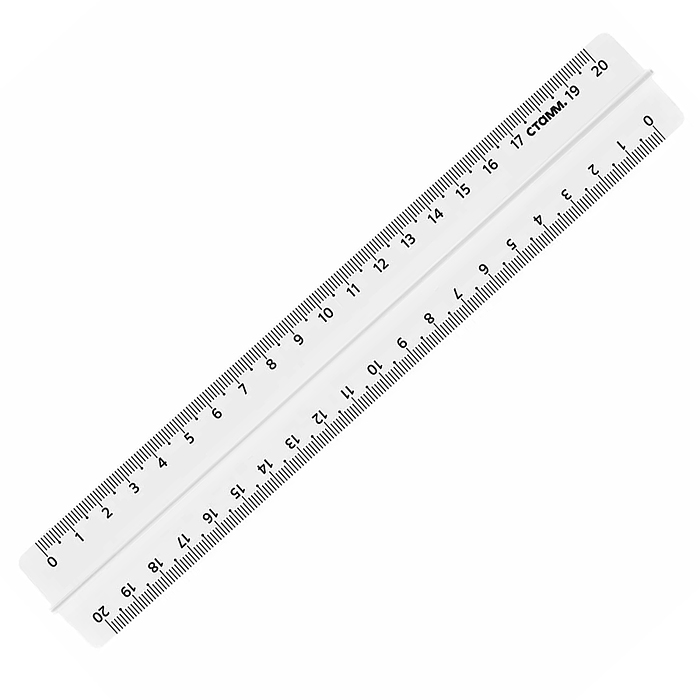 Линейка 20см пластиковая, с держателем, прозрачная, бесцветная 