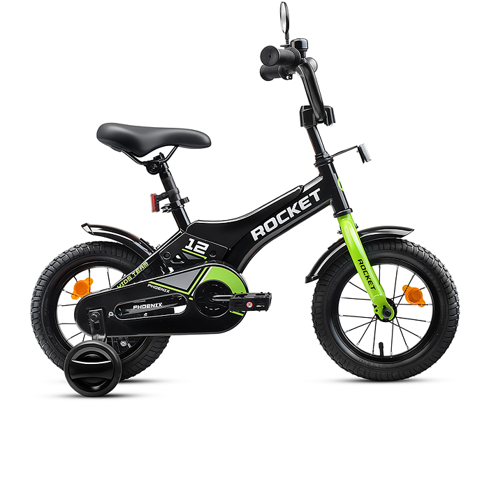Велосипед 12" Rocket Phoenix, цвет черно/зеленый