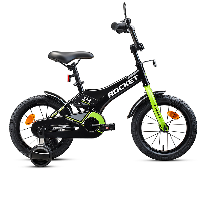 Велосипед 14" Rocket Phoenix, цвет черно/зеленый