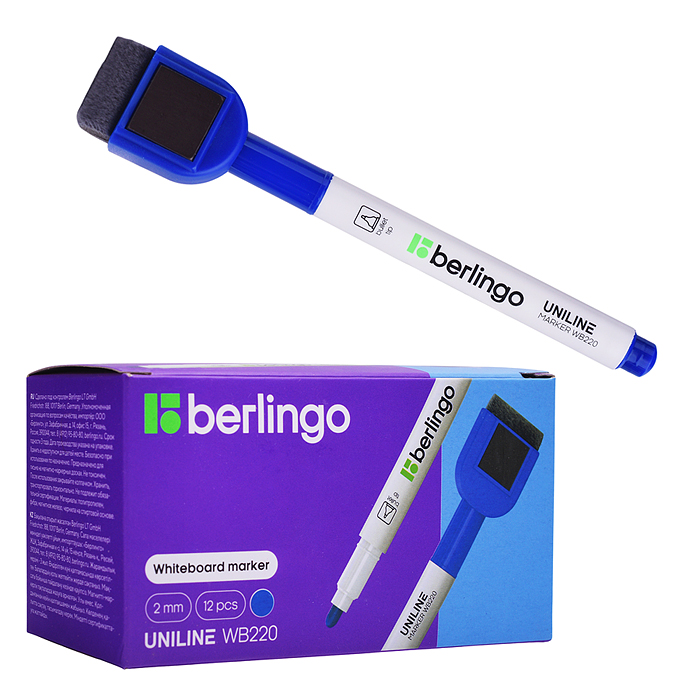 Маркер для белых досок на магните "Uniline WB220" синий, пулевидный, 2мм
