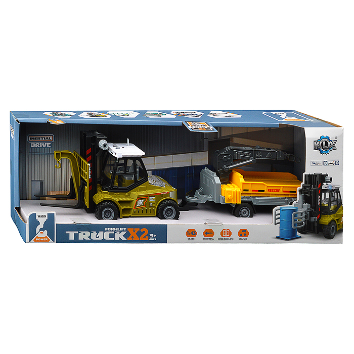 Машина KLX900-56 "Вилочный погрузчик" с прицепом (свет, звук) в коробке