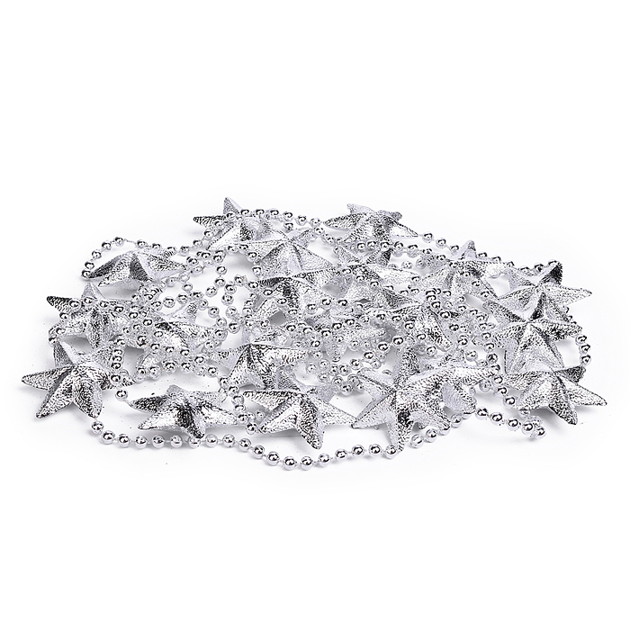 Фото к товару Бусы новогодние S2640 "Серебряные" со звёздами (3,5м)в пакете Бусы новогодние S2640 "Серебряные" со звёздами (3,5м)в пакете