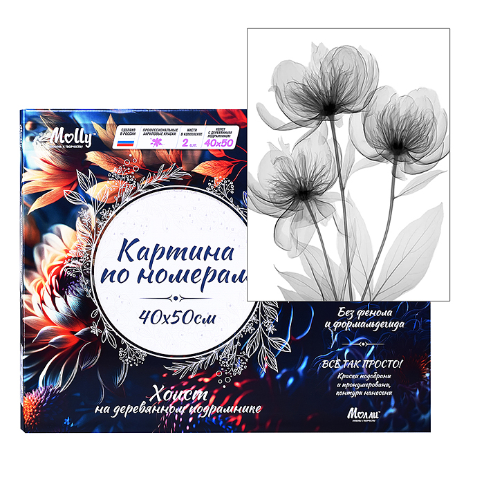 Картина по номерам 40х50 "Монохромная цветочная композиция" (8 цветов)