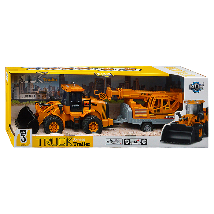 Машина KLX900-7 "Трактор-погрузчик" с краном (свет, звук) в коробке