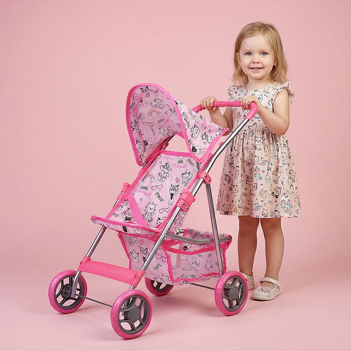 Коляская кукольная 9304M прогулочная, металлическая, с корзиной и козырьком 