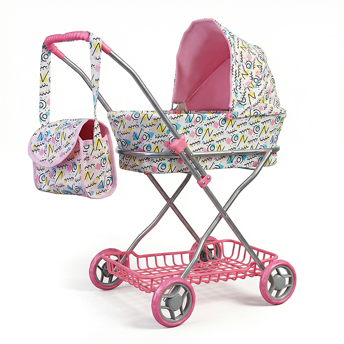 Коляская кукольная 9325 прогулочная, металлическая, складная, с корзиной и сумкой