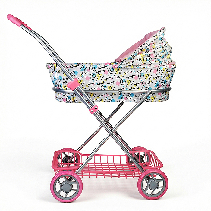 Коляская кукольная 9325 прогулочная, металлическая, складная, с корзиной и сумкой