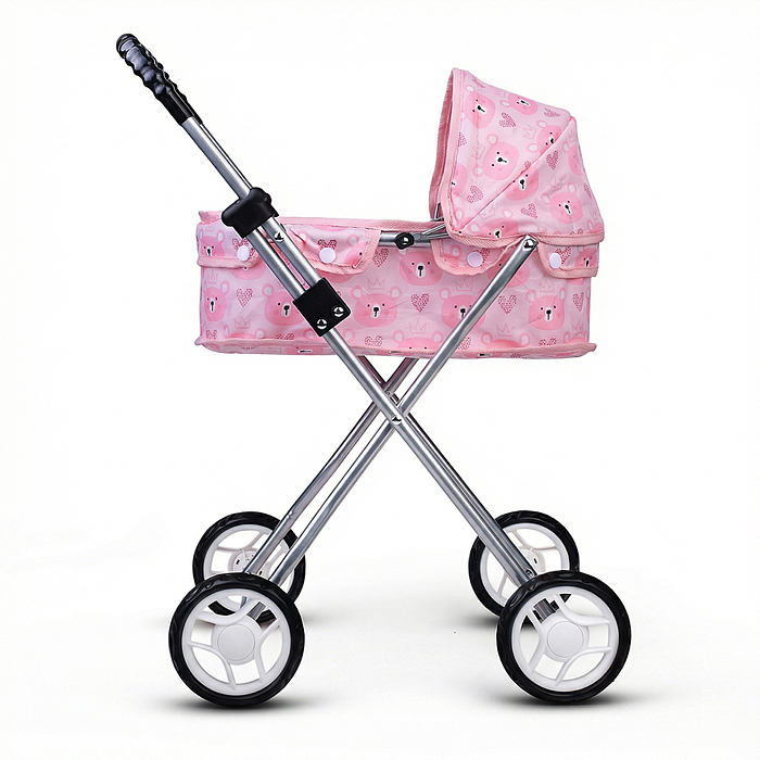 Коляская кукольная 9320 прогулочная, металлическая, складная, принт мишки