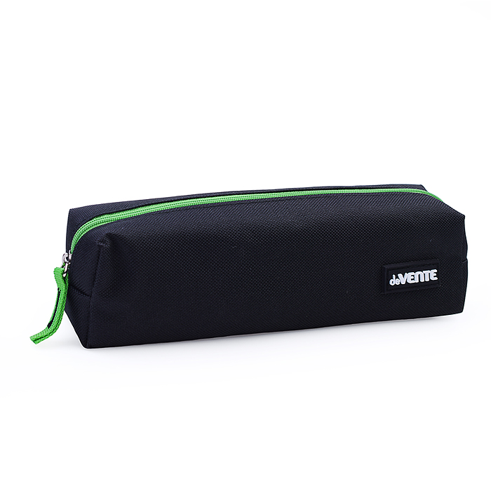 Пенал "Black" 21x6x4 см, прямоугольный для 30 предметов, текстильный, на молнии, с каучуков