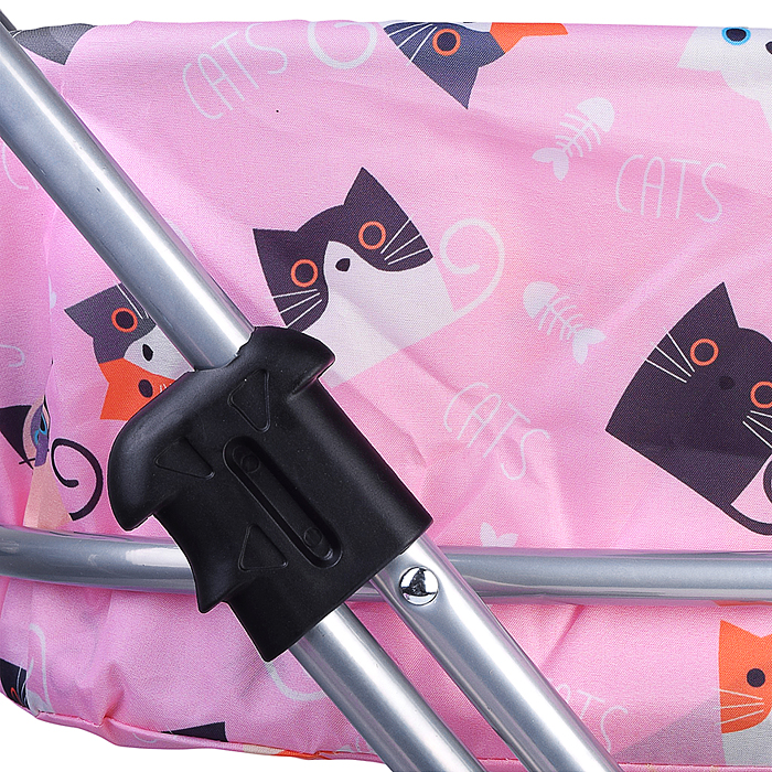 Коляская кукольная 9325B прогулочная,металлическая, складная, с корзиной и сумкой, принт коты