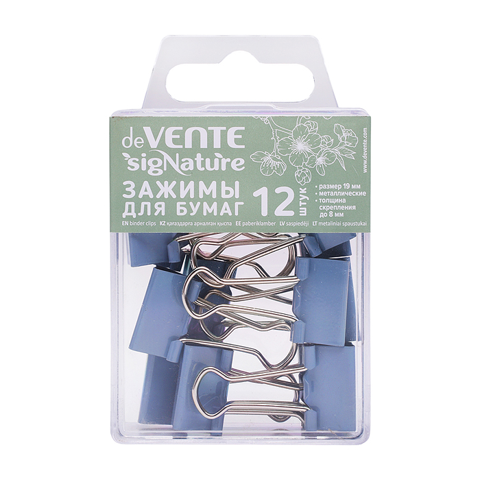 Зажим для бумаг "SigNature" металлический (19 мм) толщина скрепления до 8 мм, 12 шт сумеречный синий