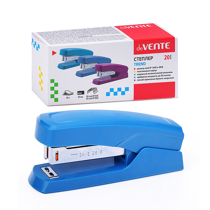 Степлер "Trend" 24/6&26/6 (мощность 20 листов, глубина скрепления 50 мм) пластиковый, в кар