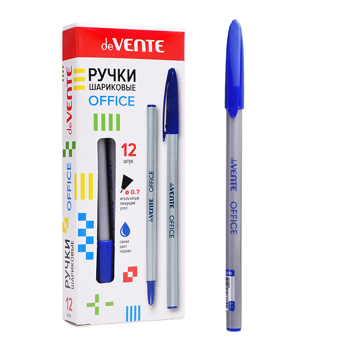 Ручка шариковая "Office" d=0,7 мм, непрозрачный серебристый корпус, игольчатый узел, синяя