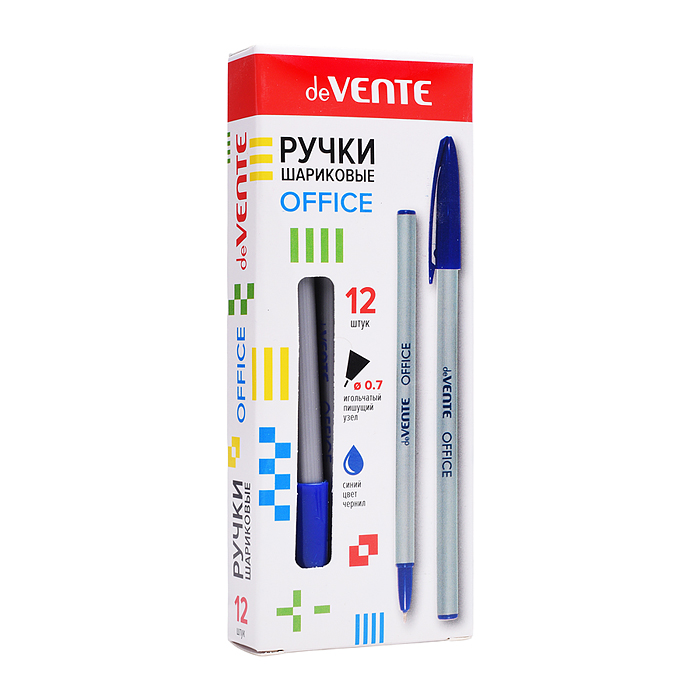 Ручка шариковая "Office" d=0,7 мм, непрозрачный серебристый корпус, игольчатый узел, синяя