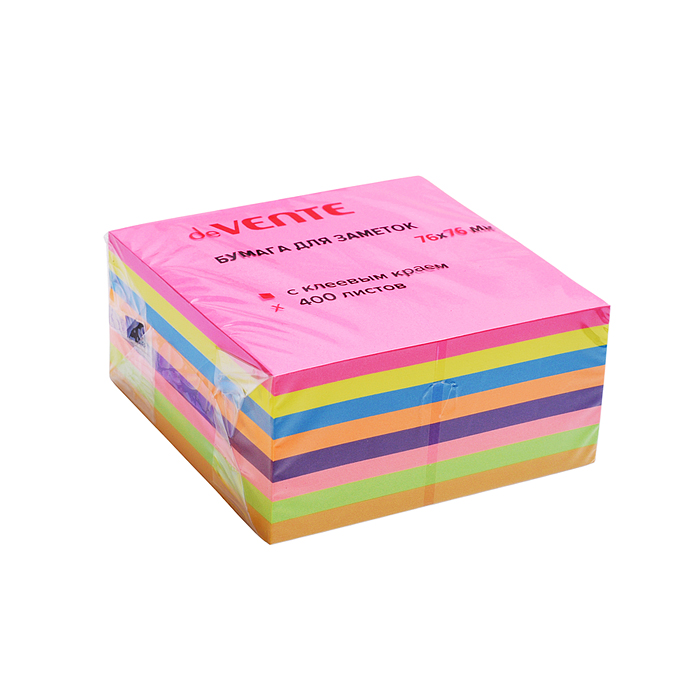Клейкая бумага для заметок 76x76 мм, 400 листов, офсет 75 г/м², 5 неоновых и 3 интенсивных