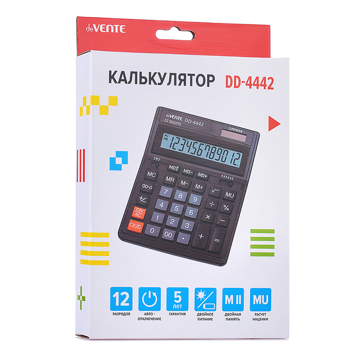 Фото к товару Калькулятор настольный DD-4442, 153x199x31 мм, 12 разрядный, аналог SDC-444S, двойное пита Калькулятор настольный DD-4442, 153x199x31 мм, 12 разрядный, аналог SDC-444S, двойное пита