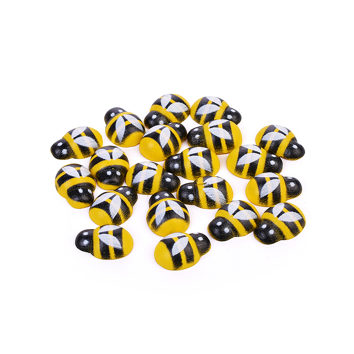 Декоративные украшения "Пчелки" деревянные, размер 14x19 мм, 20 шт, цвет желтый, в пластико