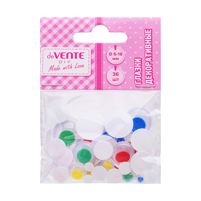 Глазки декоративные круглые пластиковые, самоклеящиеся, цвет ассорти, 36шт