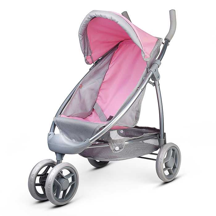 Коляская кукольная 9665 трость, металлическая, 3-х колесная, с корзиной и козырьком