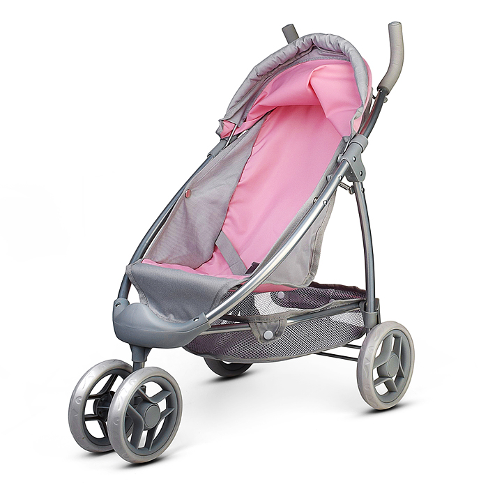 Коляская кукольная 9665 трость, металлическая, 3-х колесная, с корзиной и козырьком
