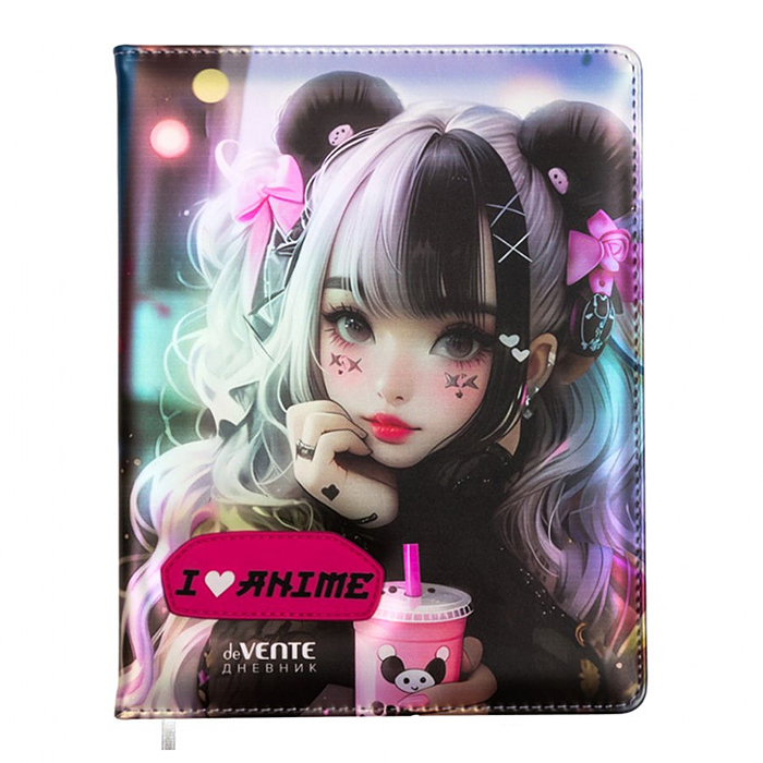 Дневник 1-11 кл. "I Love Anime"иск. кожзам  48 листов, белая бумага 80 г/м²