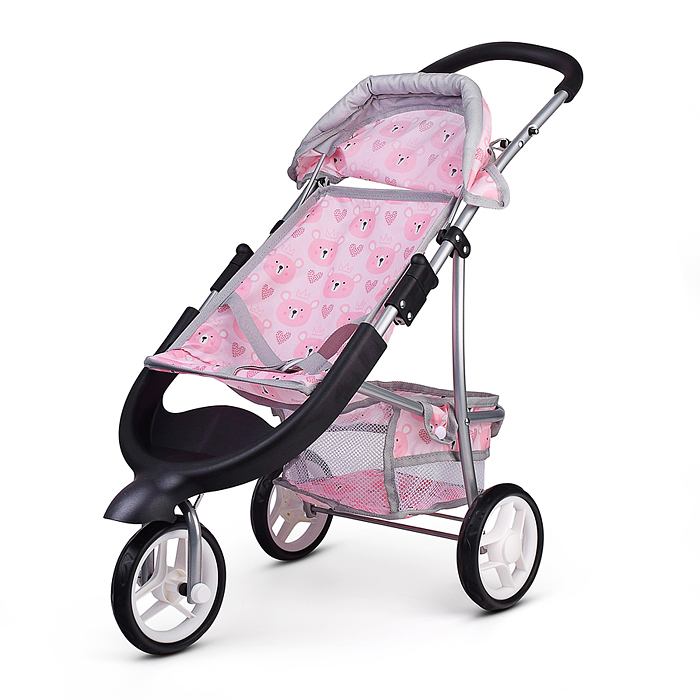 Коляская кукольная 9614 металлическая, 3-х колесная, с корзиной, козырьком и столиком
