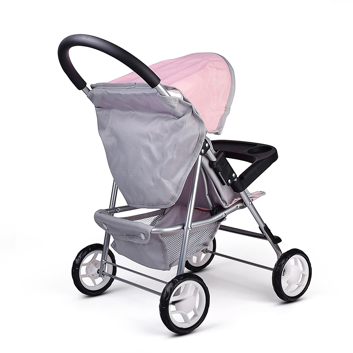 Коляская кукольная 9617 металлическая, с корзиной, столиком и козырьком