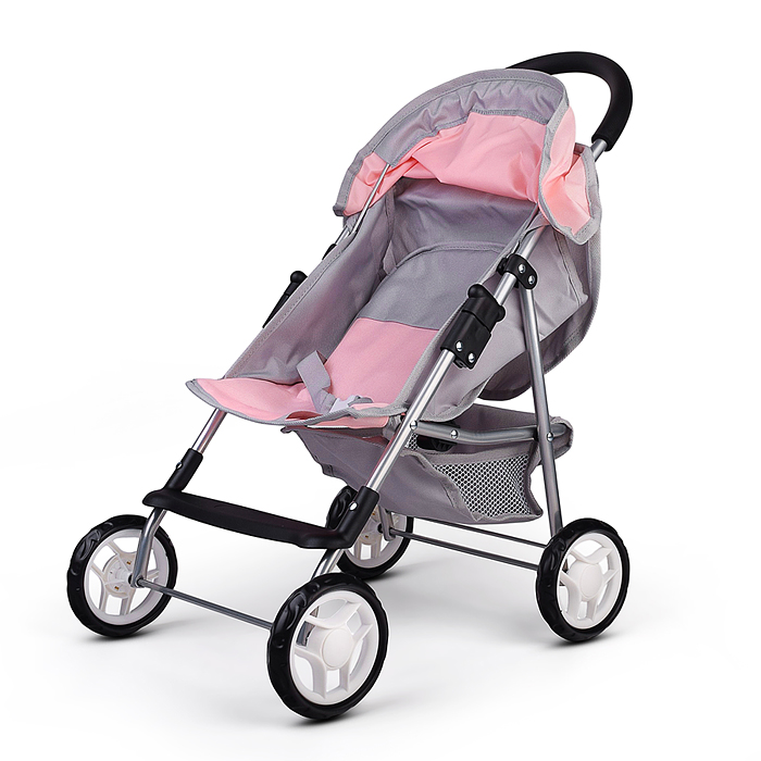 Коляская кукольная 9617 металлическая, с корзиной, столиком и козырьком