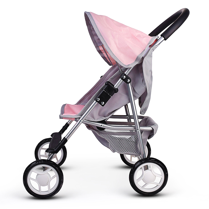 Коляская кукольная 9617 металлическая, с корзиной, столиком и козырьком