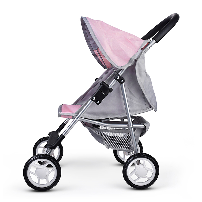 Коляская кукольная 9617 металлическая, с корзиной, столиком и козырьком