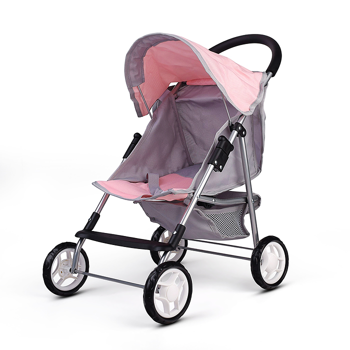 Коляская кукольная 9617 металлическая, с корзиной, столиком и козырьком