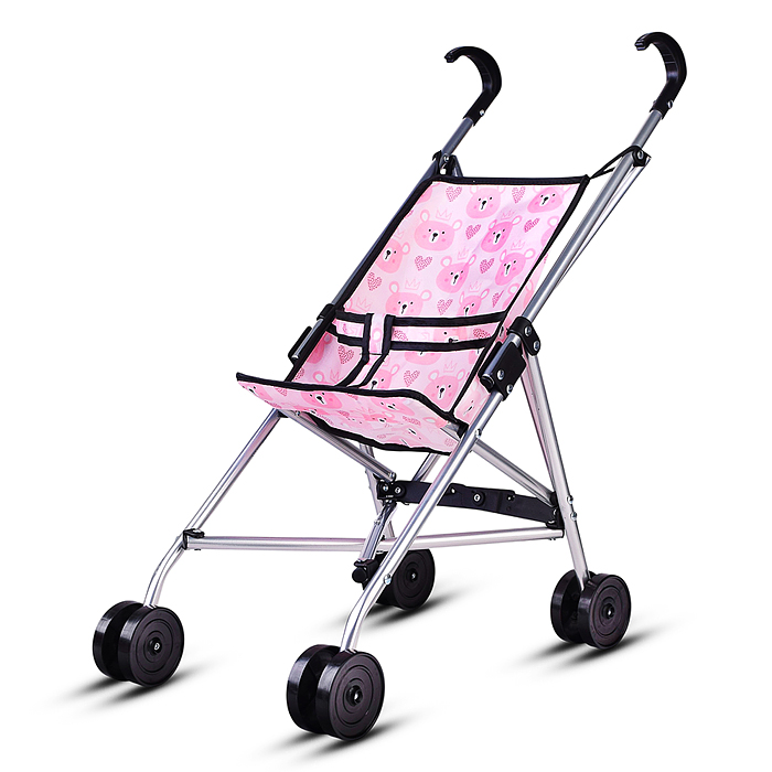 Коляская кукольная 9302D трость, металлическая , принт мишки