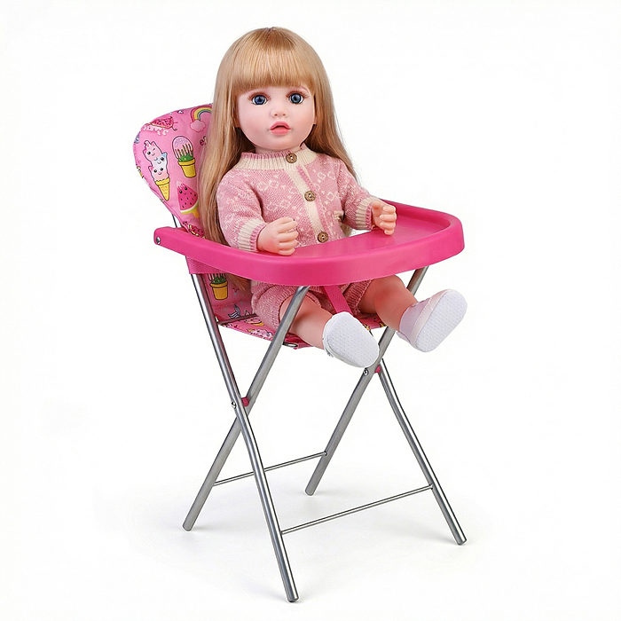 Стульчик для кормления кукольный 9331 металлический, принт розовый мир