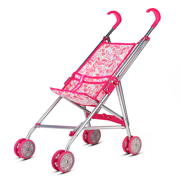 Коляская кукольная 9302 трость, металлическая, принт сладости