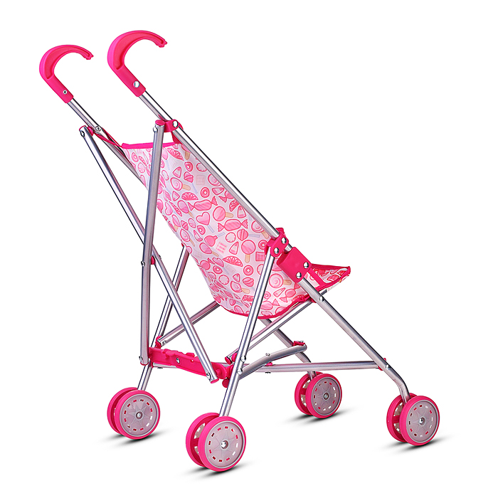 Коляская кукольная 9302 трость, металлическая, принт сладости