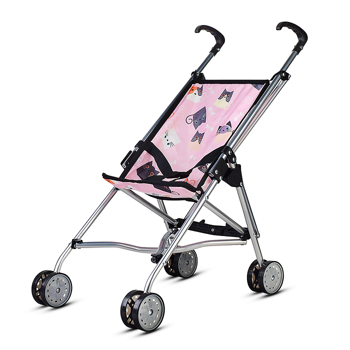 Коляская кукольная S9302 трость, металлическая, принт коты