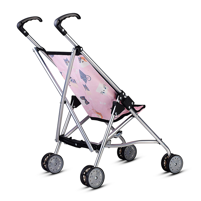 Коляская кукольная S9302 трость, металлическая, принт коты