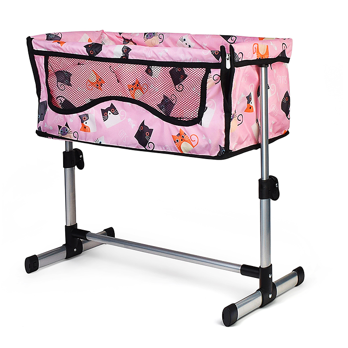 Кроватка кукольная 9339A металлическая, принт коты