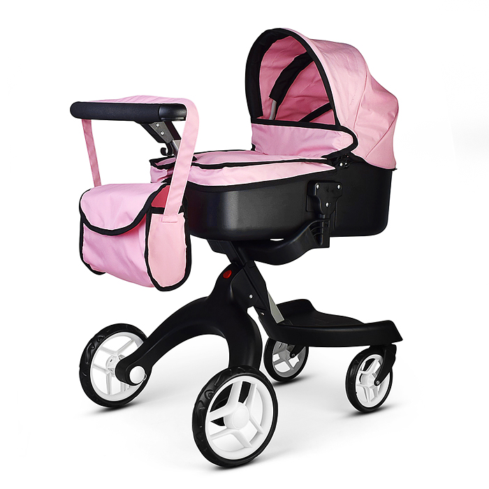 Коляска-люлька 9631A для кукол, металлическая, с сумкой, цвет ярко-розовый