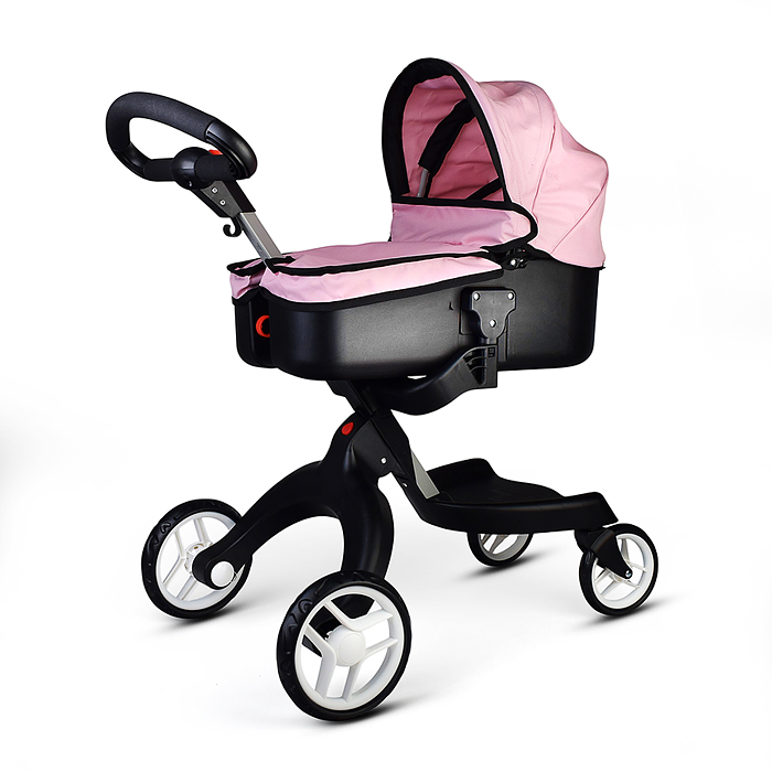 Коляска-люлька 9631A для кукол, металлическая, с сумкой, цвет ярко-розовый